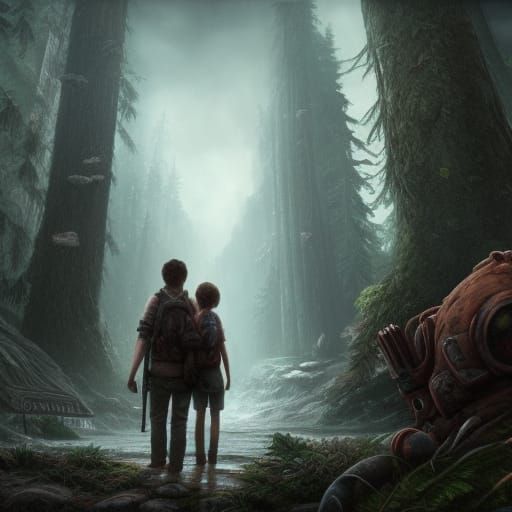 Joel and Ellie Hug: Detailed Fantasy Art