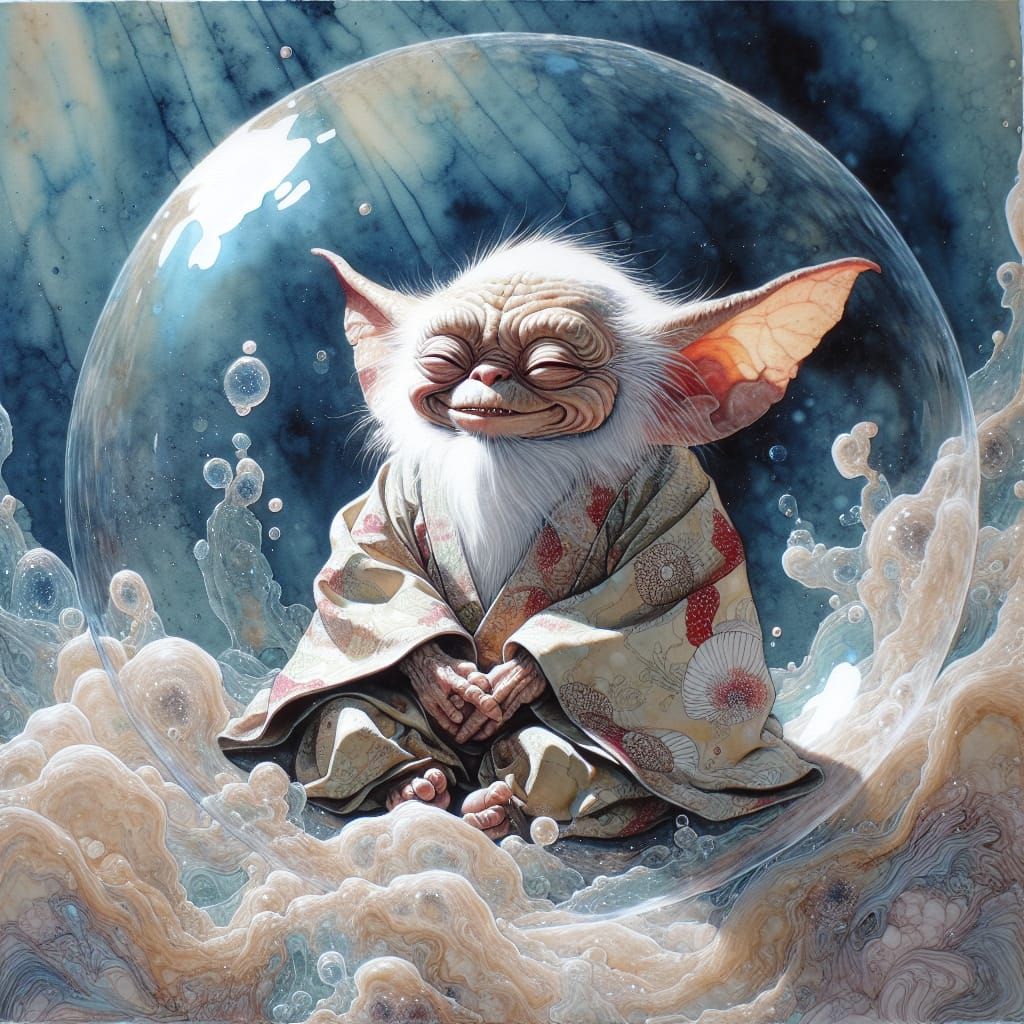 Enchanting Gremlin in Bubble, Ukiyo-e Style