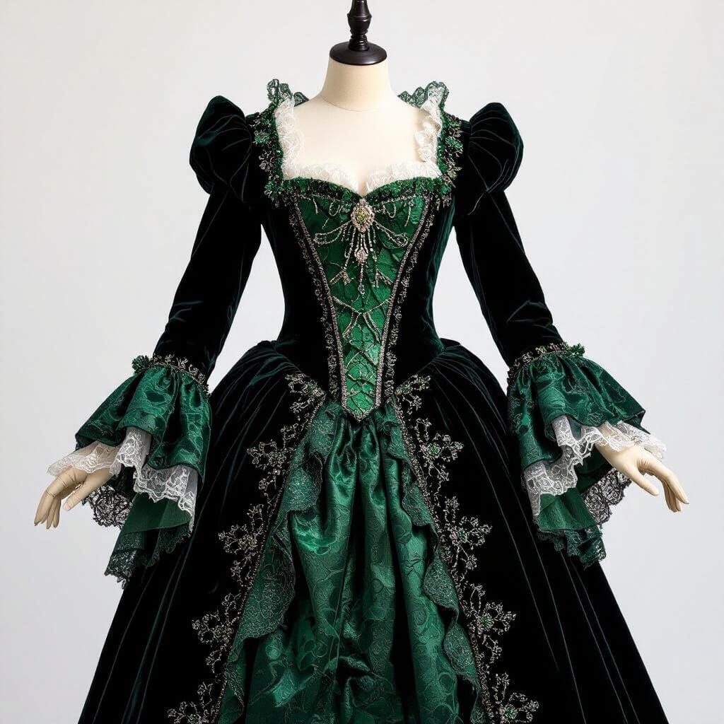 Sparkling 1500s Broadway Costume in Black and Emerald
