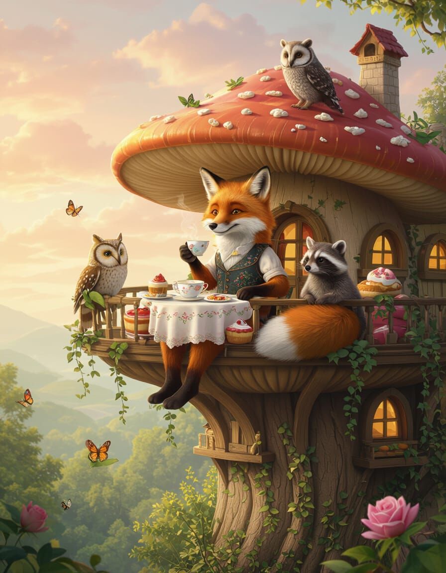 Fox's Treetop Tea Party in Magical Realism