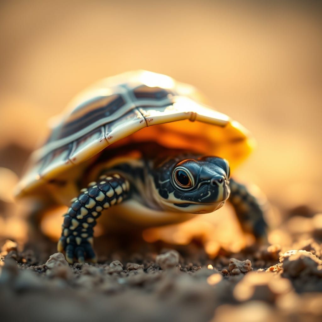 Tiny Turtle Hatchling in Warm Natural Light