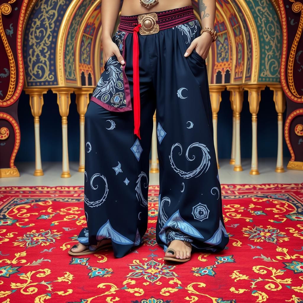 Genie Pants on Persian Rug in Stylized Aesthetic