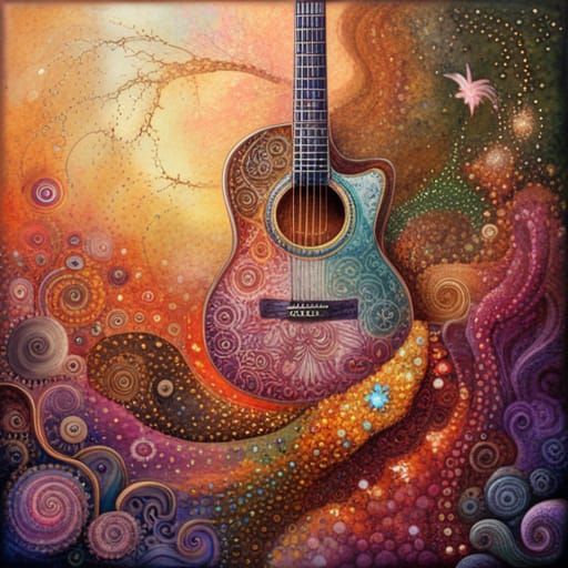 Epic Guitar in Cosmic Garden, Fractal Art Style