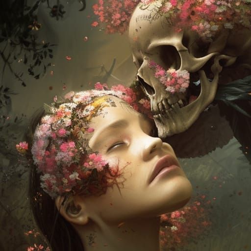 Skull Encrusted with Flowers and Insects