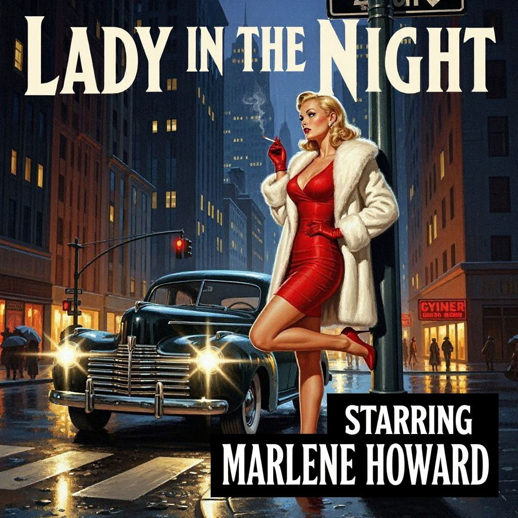 Dramatic Film Noir Scene: Lady in Red