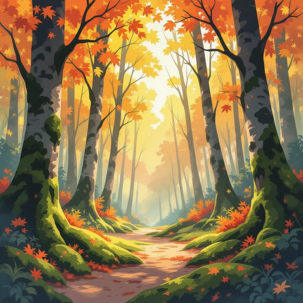 Autumn Forest Scene in Anime Style