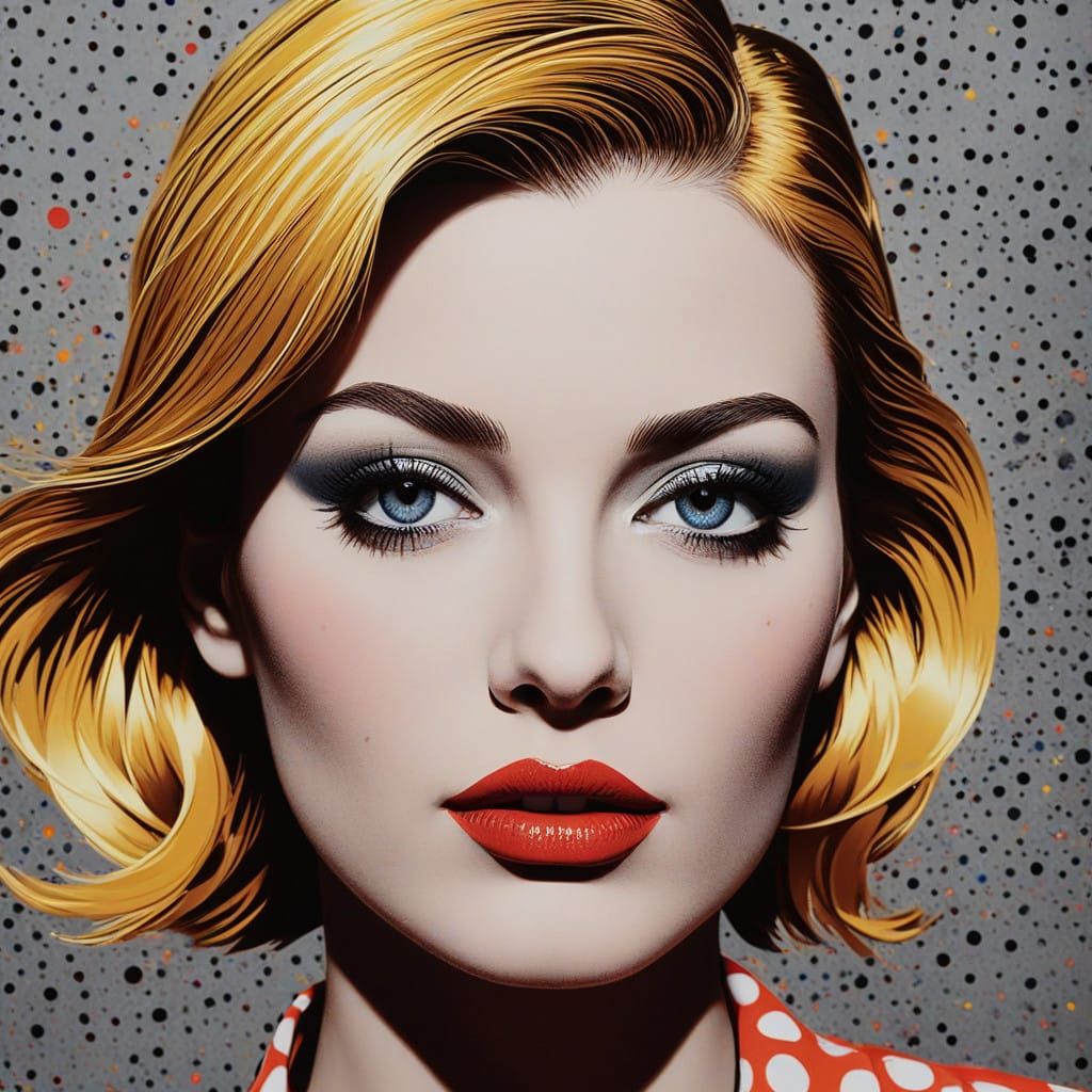 Pop Art Portrait in Neon Colors and Metallic Background