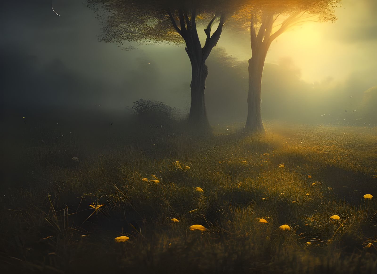 Withered Dandelion in Ominous Twilight, Detailed Digital Art