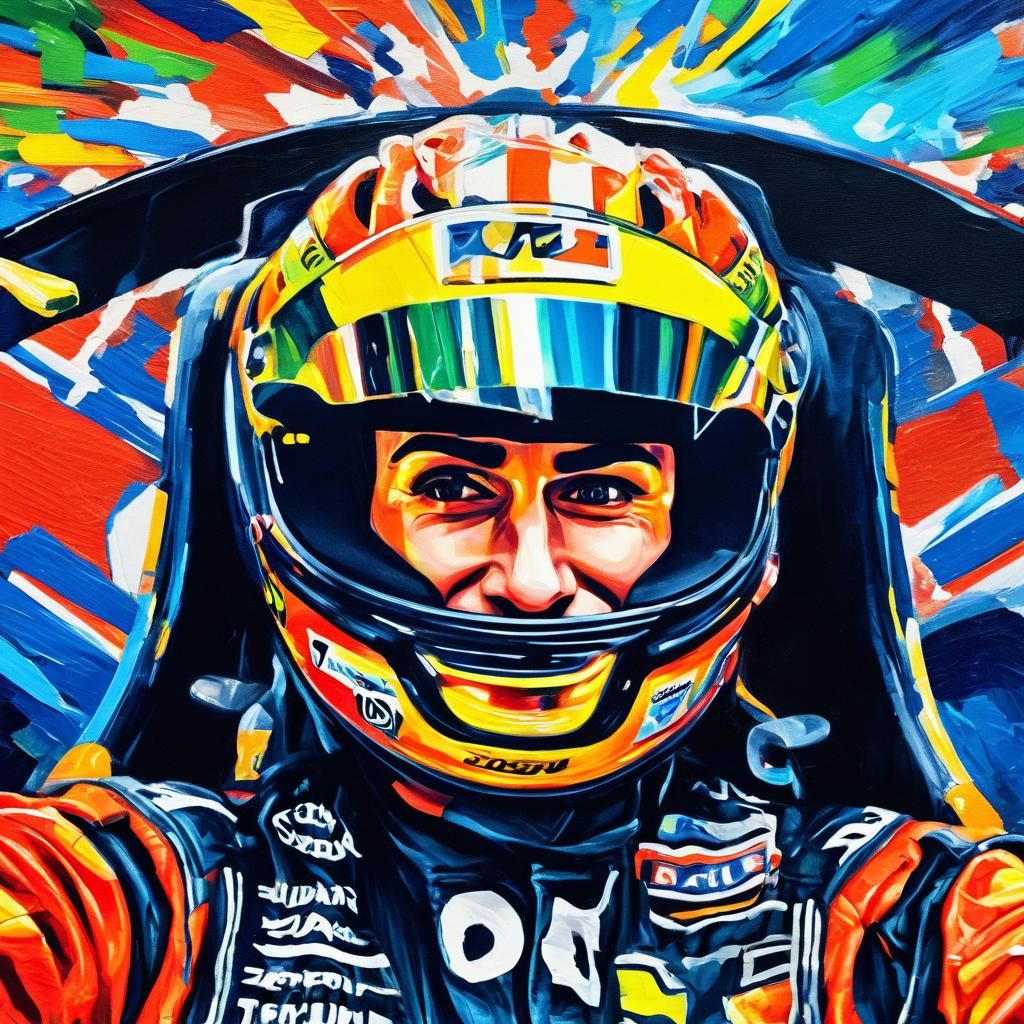 Heroic F1 Driver Portrait in Expressionist Oil Painting Styl...