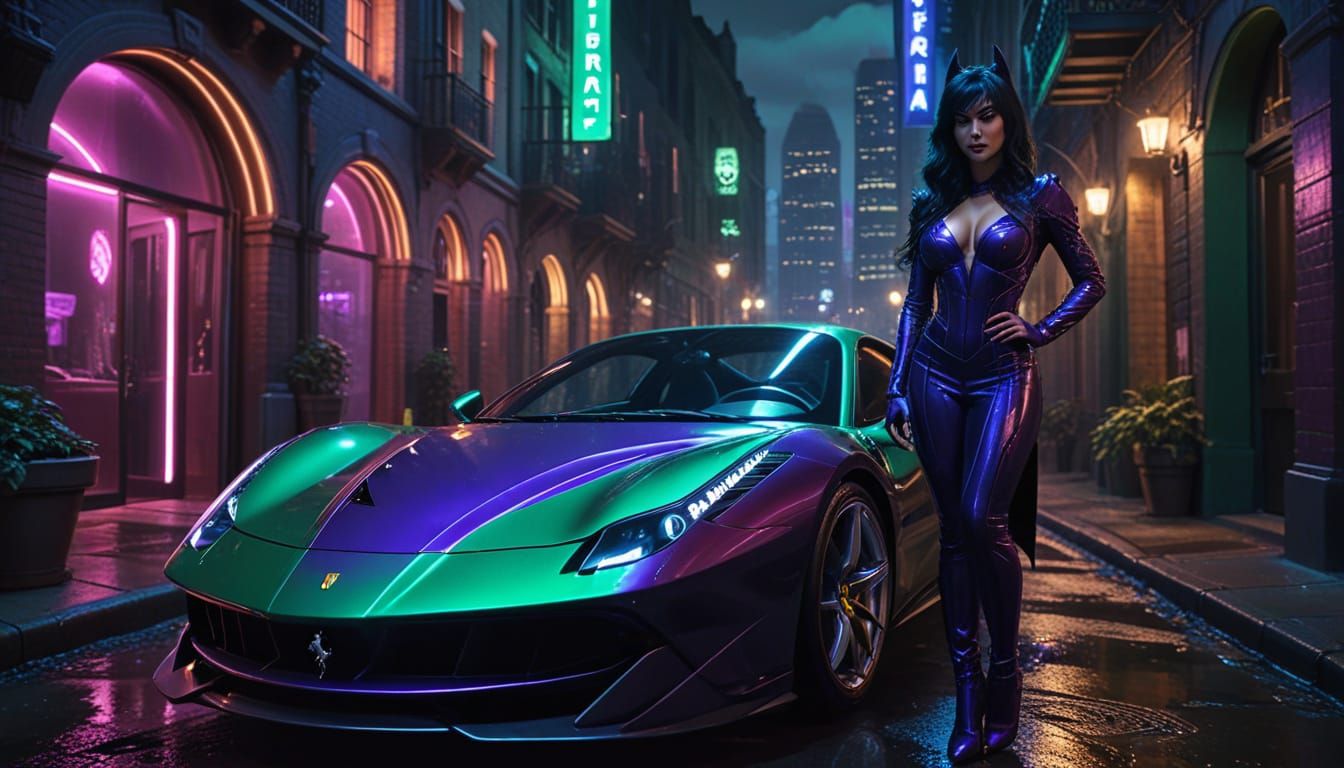 Ahri in Gotham City: Dark Fantasy Art