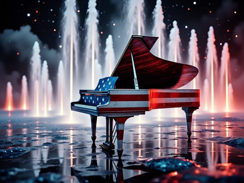 A patriotic fountain display