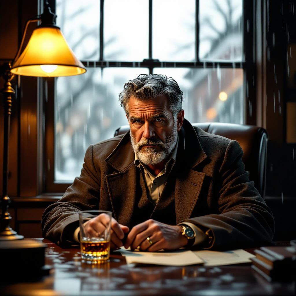 Hyperrealistic Detective Portrait with Sepia Tones