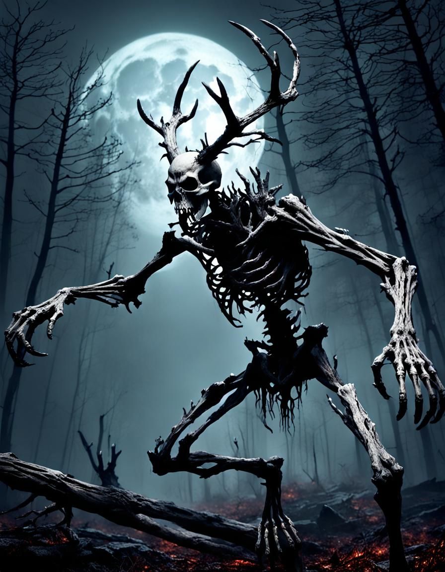 Sinister Wendigo in Burnt Forest Fantasy Art