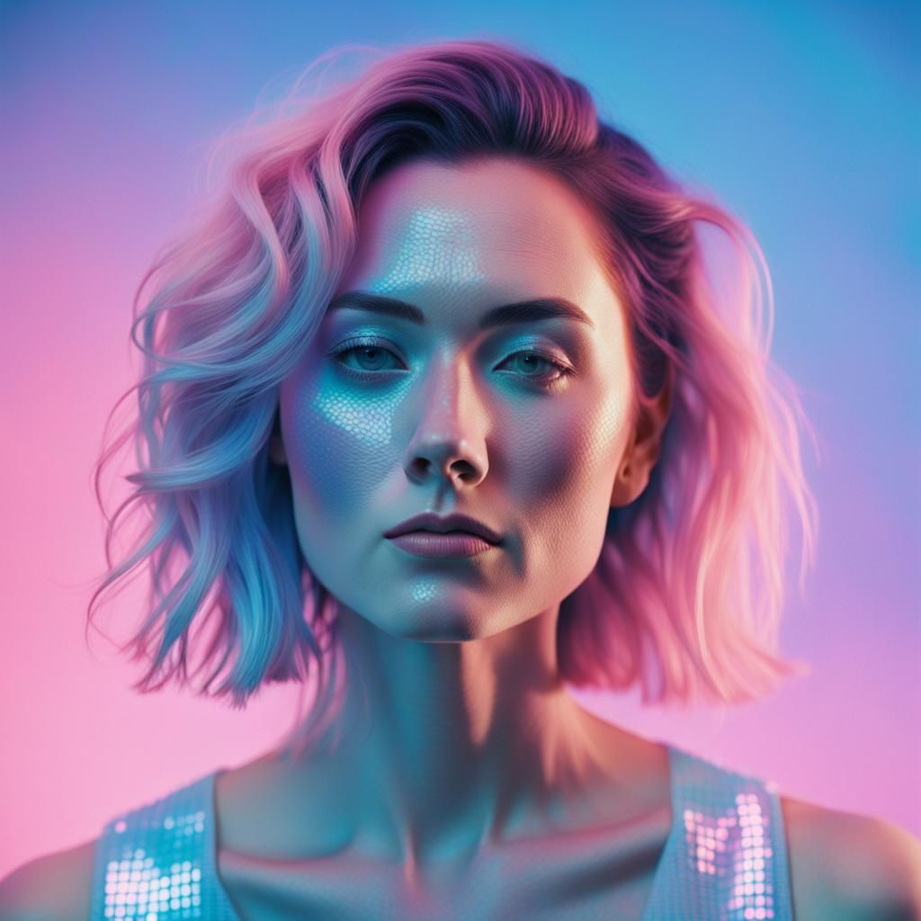 Ethereal Digital Portrait in Pastel Hues with Neon Glow