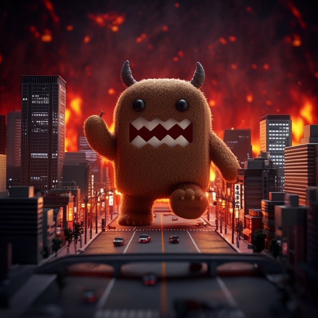 Surreal Monster Unleashes Chaos on Tokyo Cityscape in Cyberp...