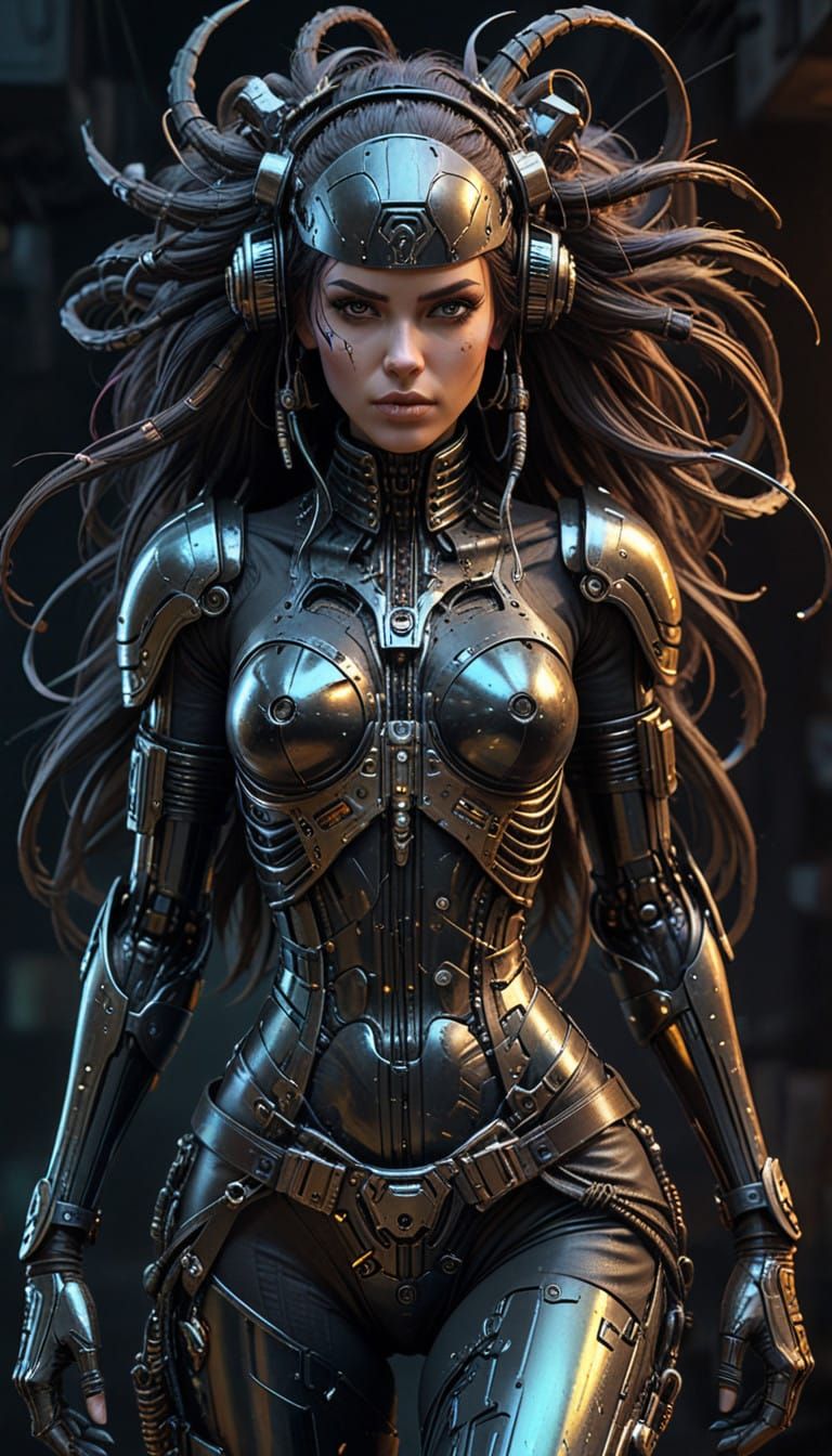 Sultry Cyberpunk Pirate Goddess in Oil Gouache