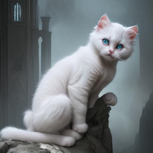 Dramatic Digital Painting of a White Kitten