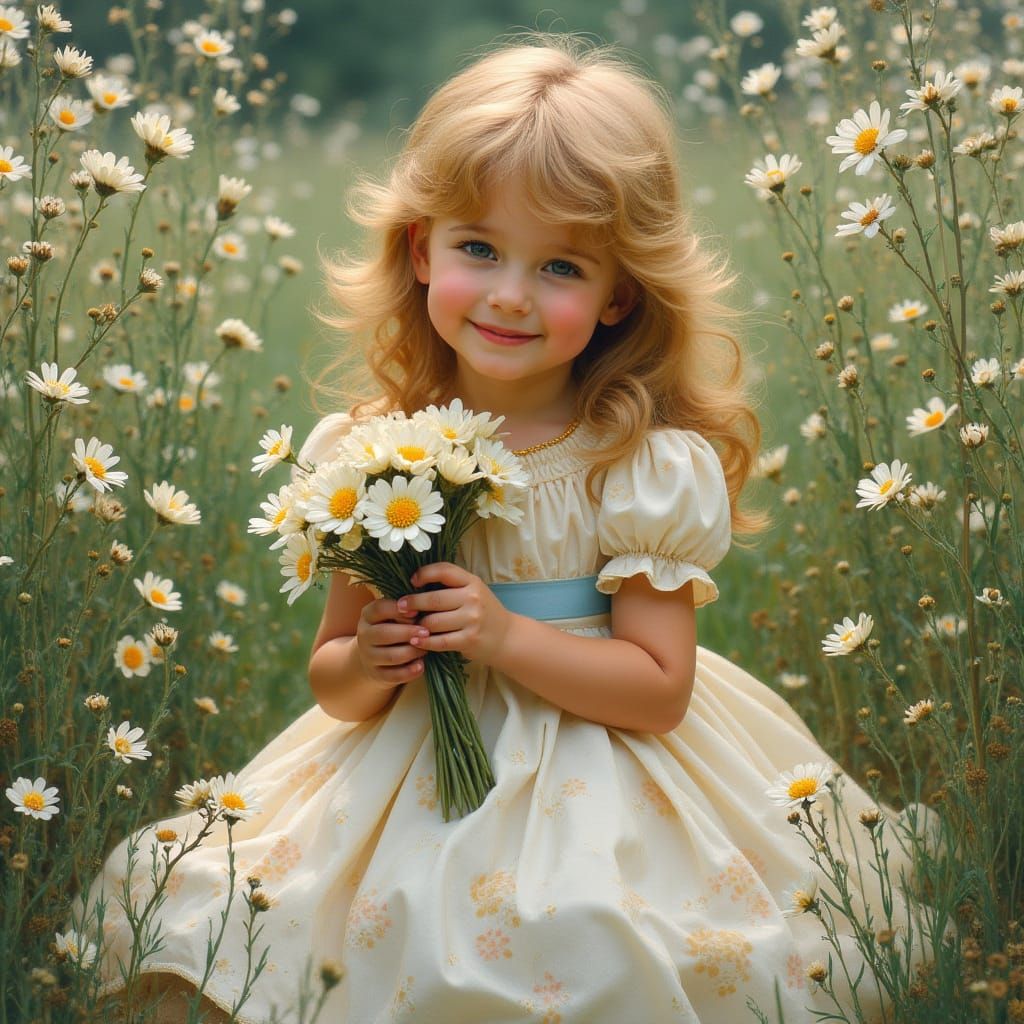 Sunny Girl in Garden Aisles with Delicate Floral Details