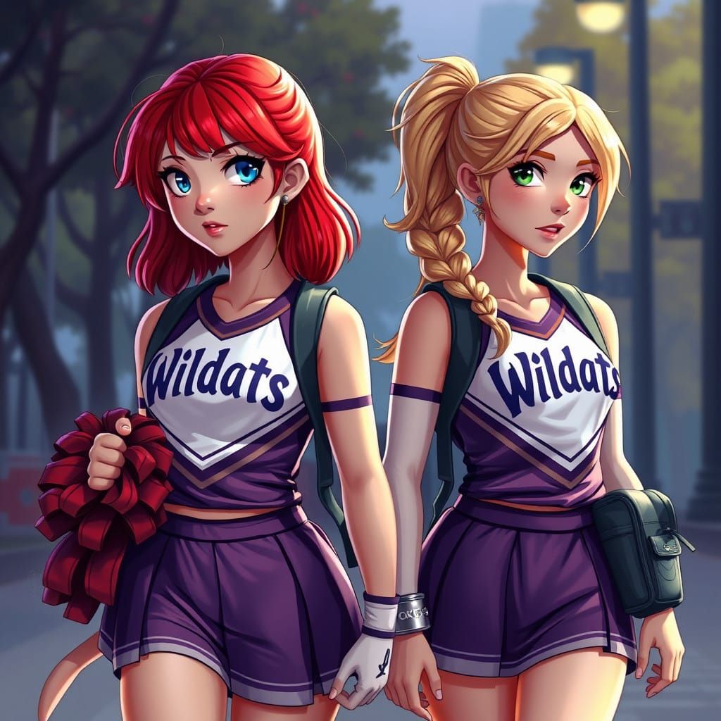 Cheerleading Friends on their Way to School in Fantastical O...
