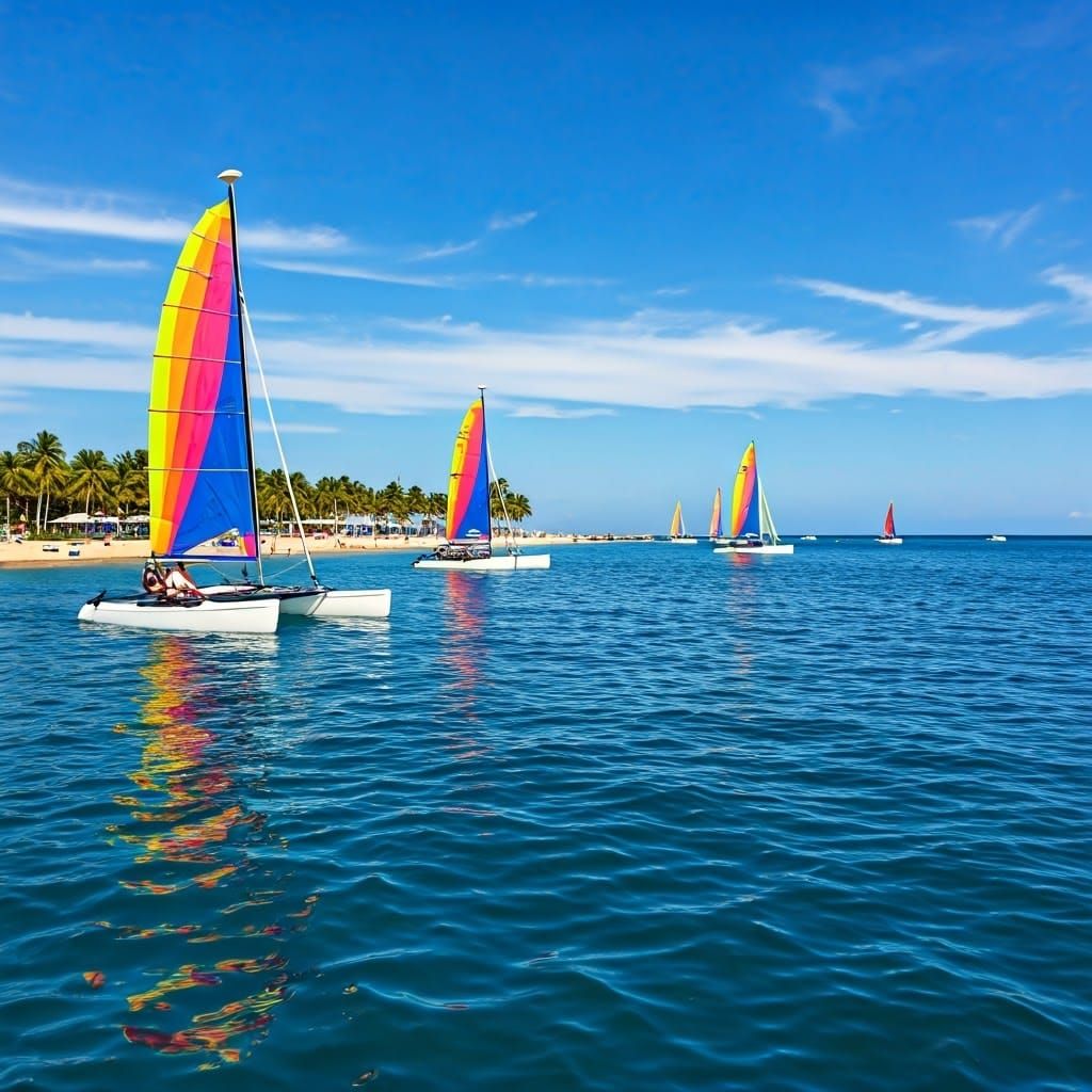 Vibrant Hobiecats Sail Across Turquoise Ocean