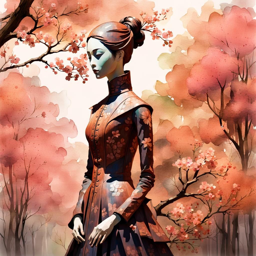 Surreal Spring: Digital Watercolor Flowers and Mannequin