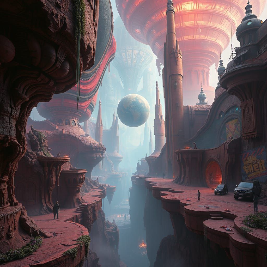 Ethereal Dystopian Metropolis in a Realm Beyond Physics