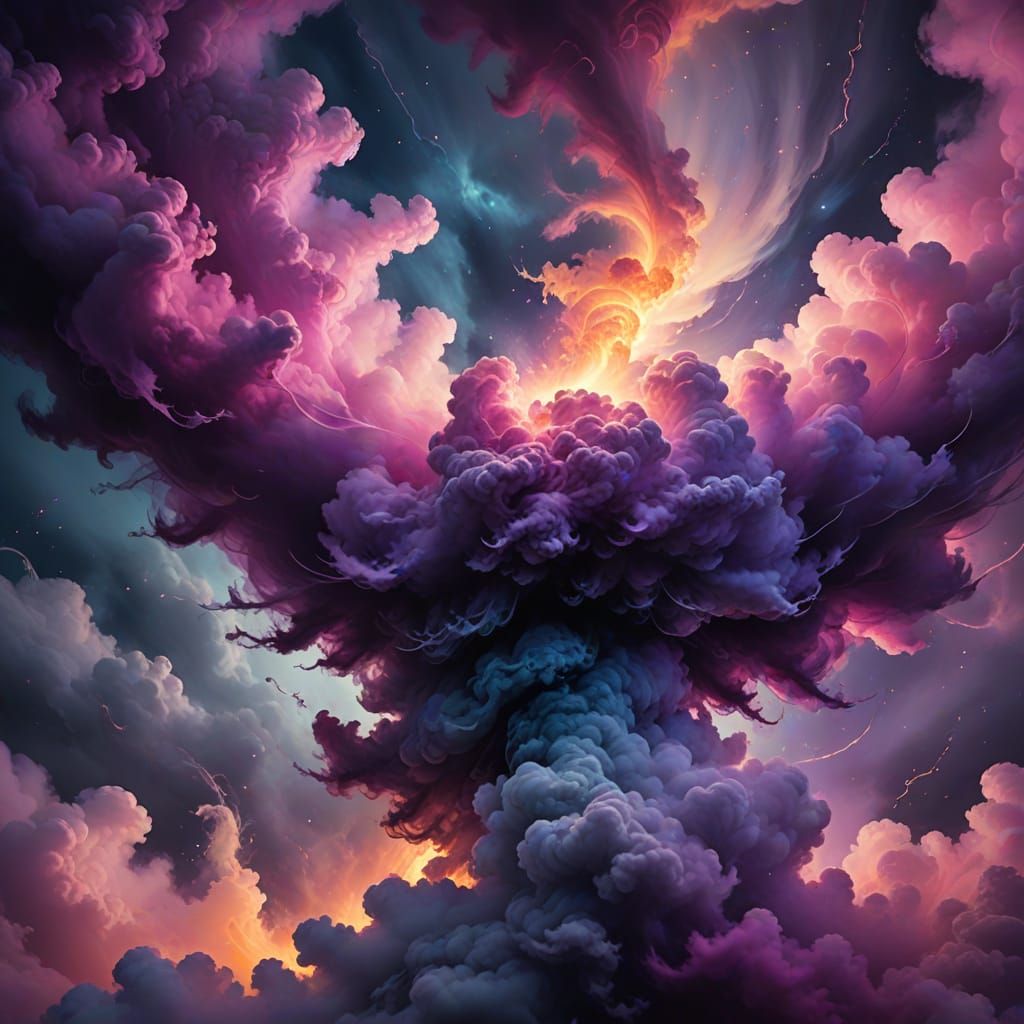 Ethereal Cosmic Cloudscape in Vibrant Neon Hues