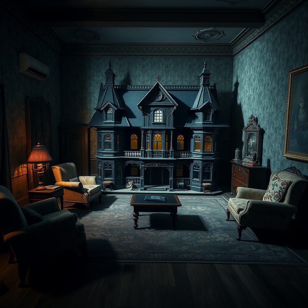 Eerie Miniature Victorian Mansion in Dark, Gothic Style