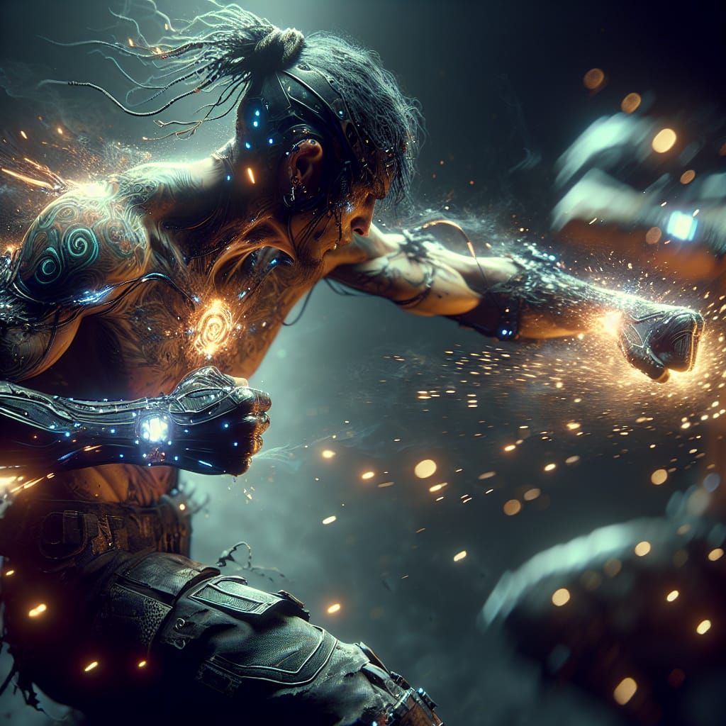 High-Tech Punch in Fantasy Art, 8k Matte Painting