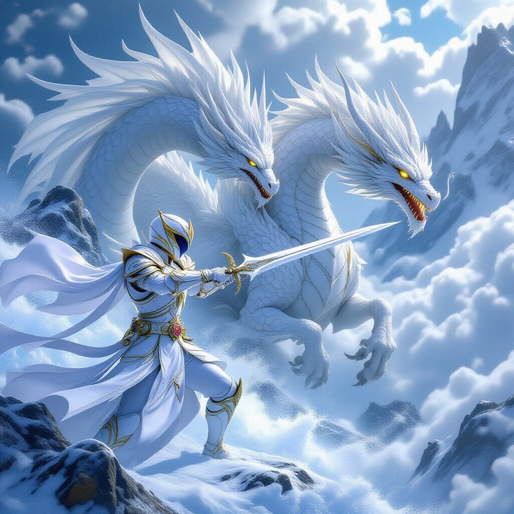 White Ranger Battles Dragon: Dark Fantasy Concept Art