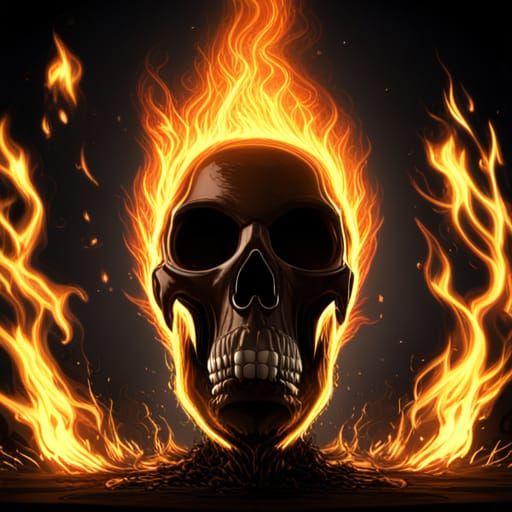 Fiery Skull in Dark Fantasy Style