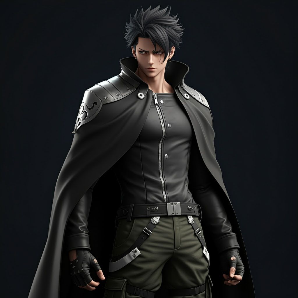 Athletic Man in Leather Jacket, 3D Anime Art