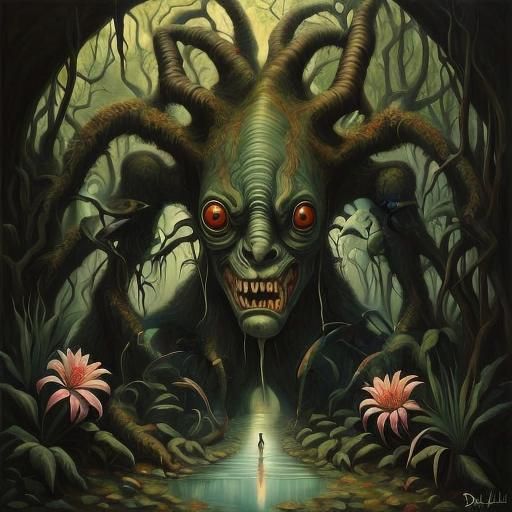 Surreal Jungle Monster Emerges from Portal