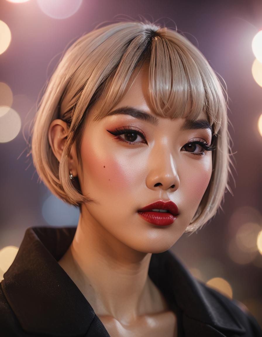 Glamorous Portrait of Asian Woman with Bold Makeup