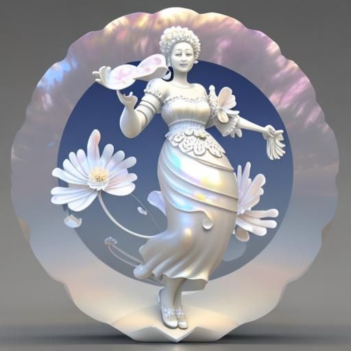 3D Mother-of-Pearl Flower Digital Art