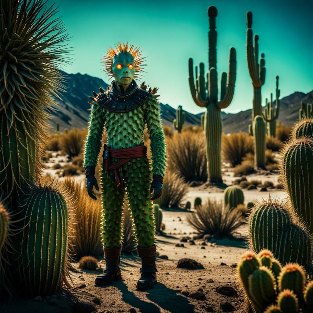 Cactus Guardian of the Bioluminescent Oasis