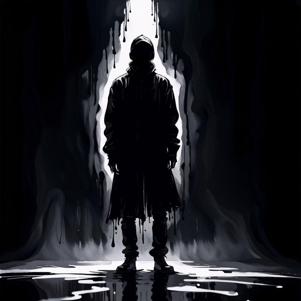 Mysterious Figure in Black: Dark Ink Art