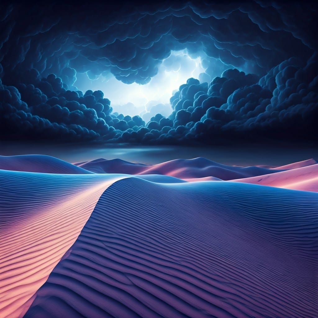 Luminous Dreamscapes: Turbulent Stormy Skies Over Undulating...