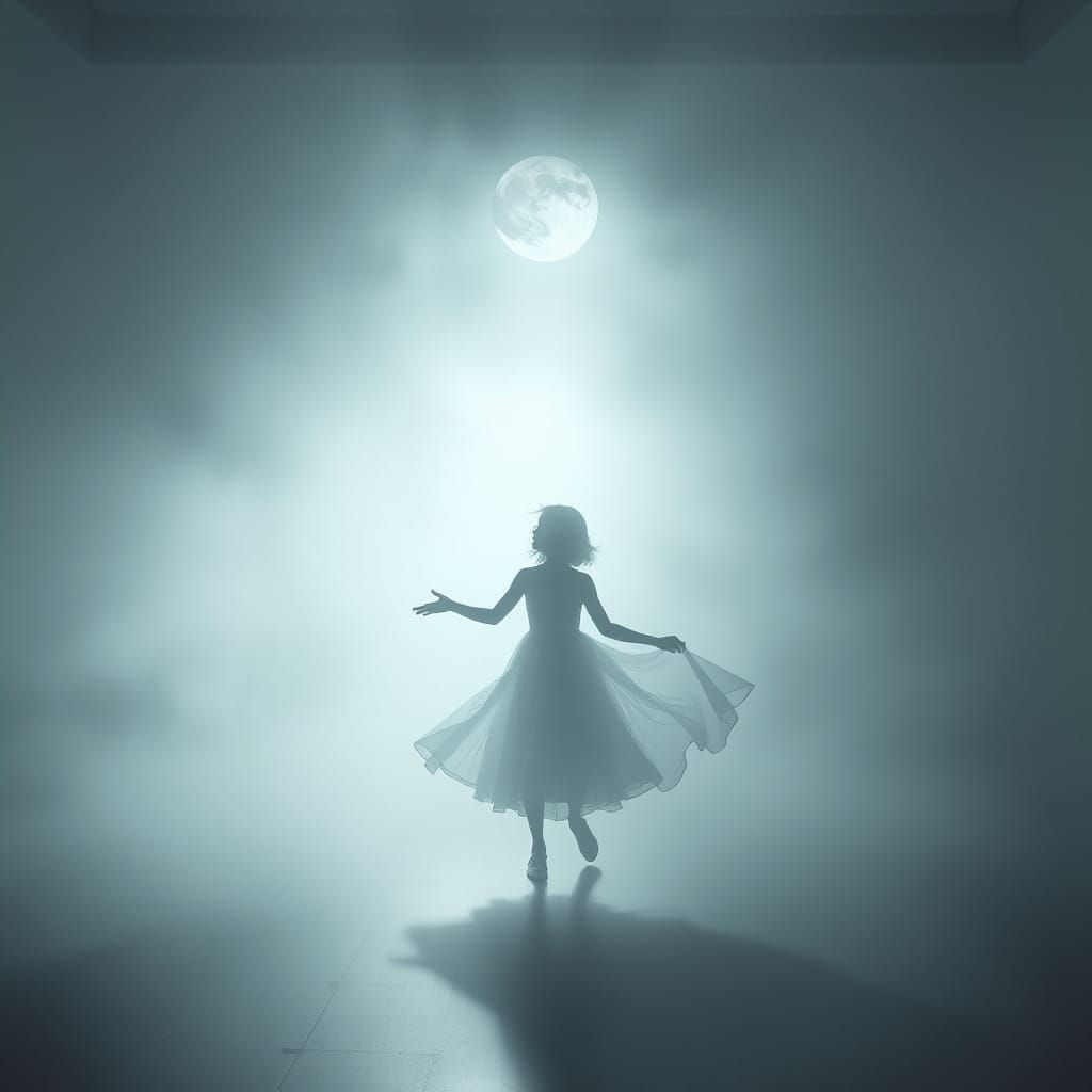 Ethereal Ghostly Girl Dancing in Moonlit Room