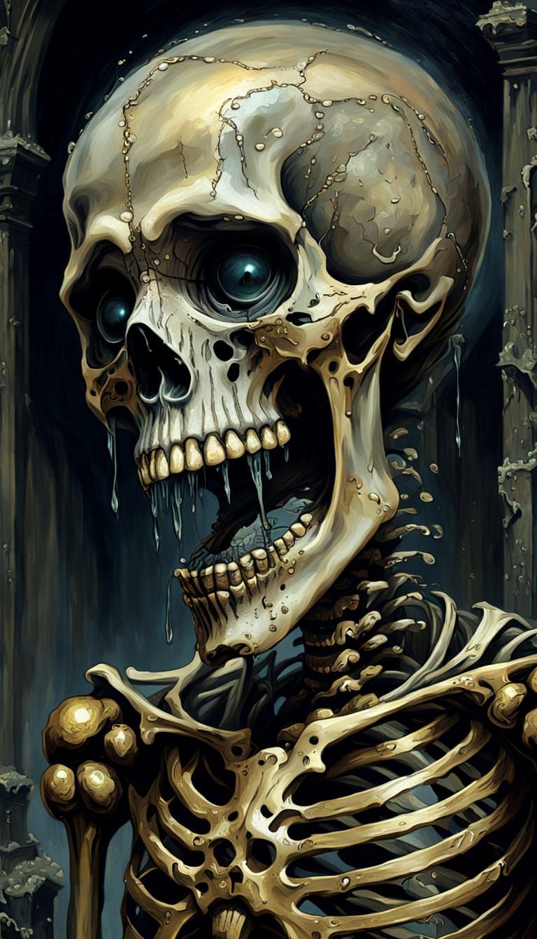Gothic Skeleton Crying in Dark Fantasy Style