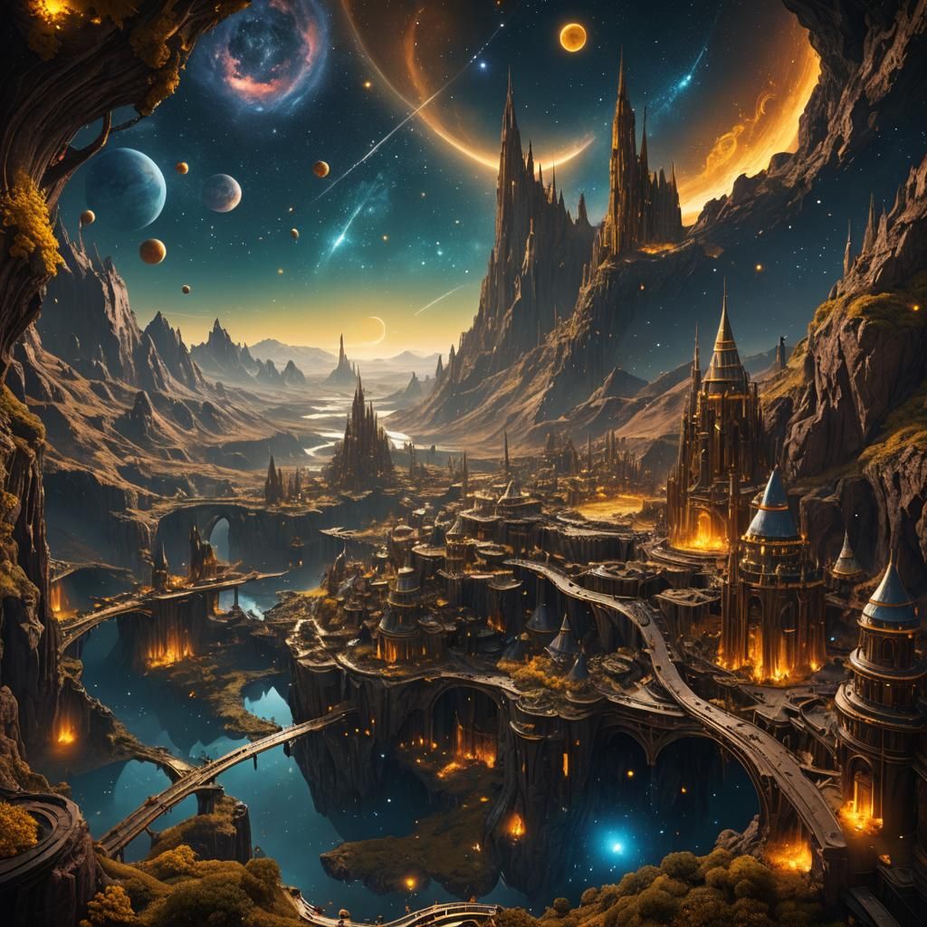 Infinite Starfield in Yellow and Brown: Detailed Matte Paint...