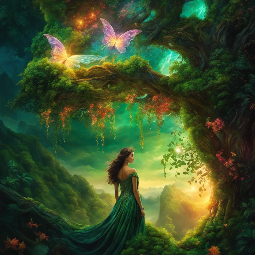 Ethereal Fairy with Tree in Detailed Fantasy Art