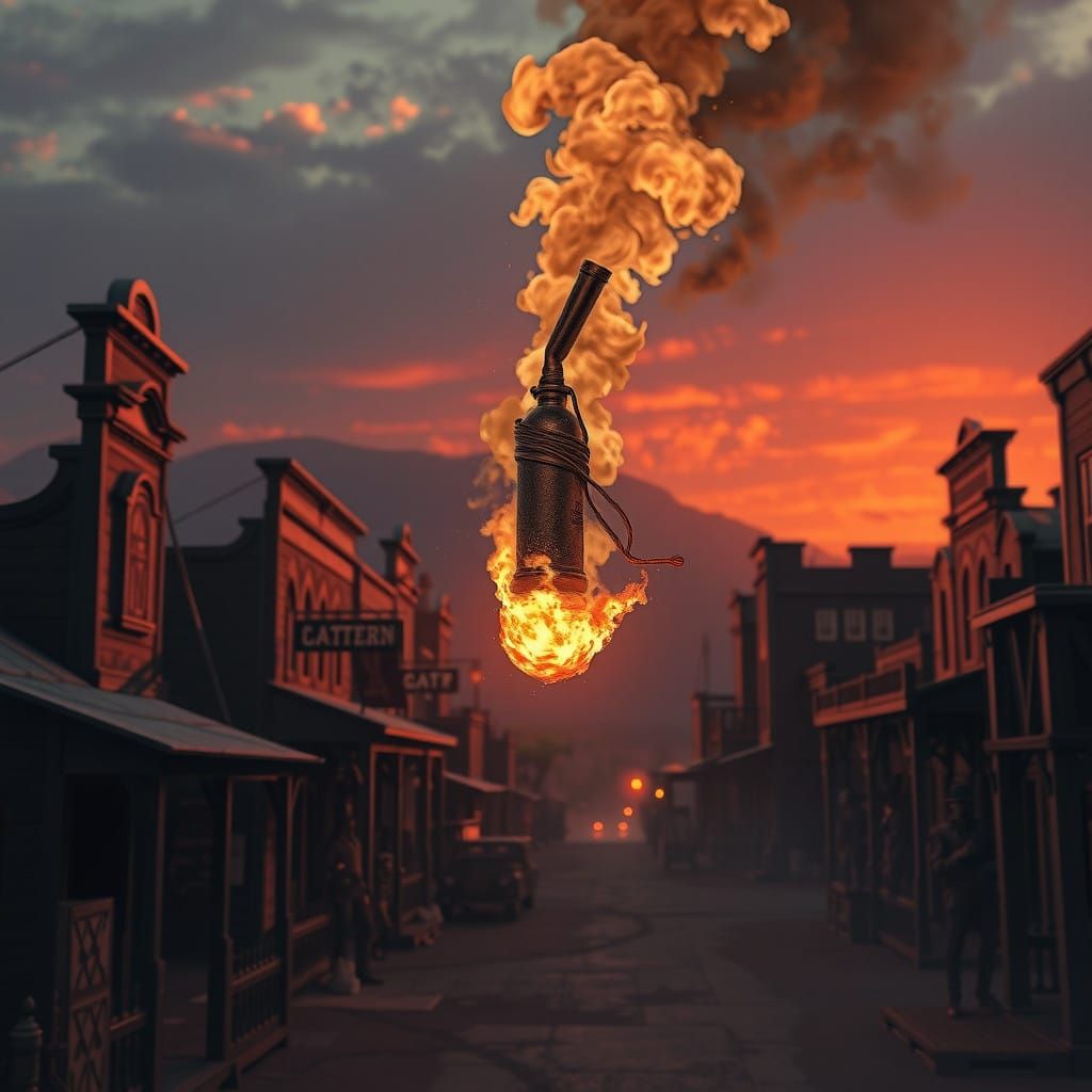 molotov cocktail in the style of wild west themed
