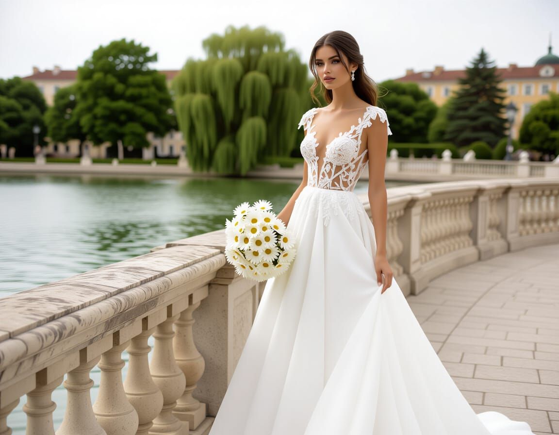 Woman with Daisies in Watercolor Sfumato Style