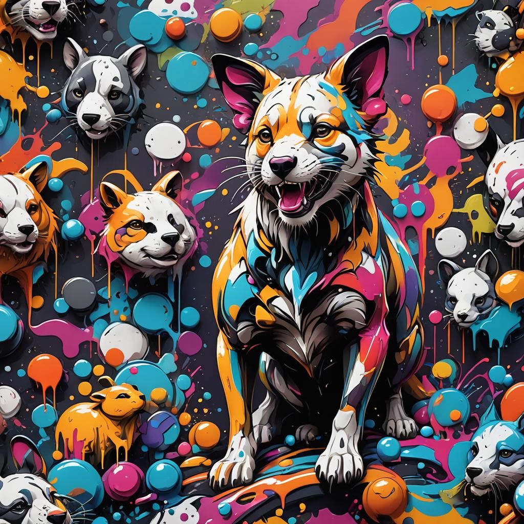Polychromatic Animal Graffiti Art in 3D Max