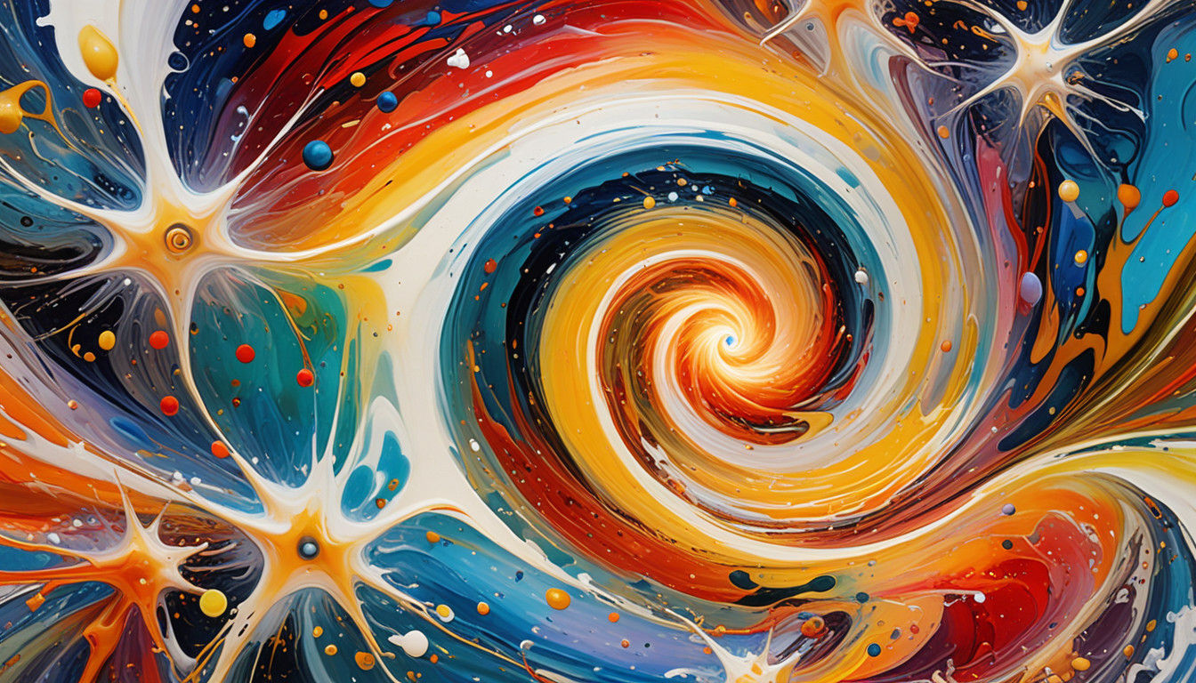 Cosmic Maelstrom with Iridescent Whirly Stars in Impasto Pai...