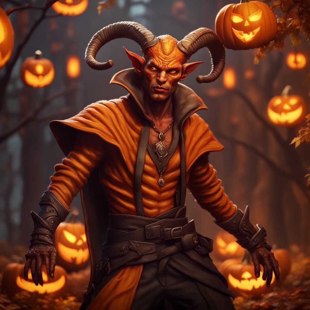 Male Pumpkin Spice Tiefling