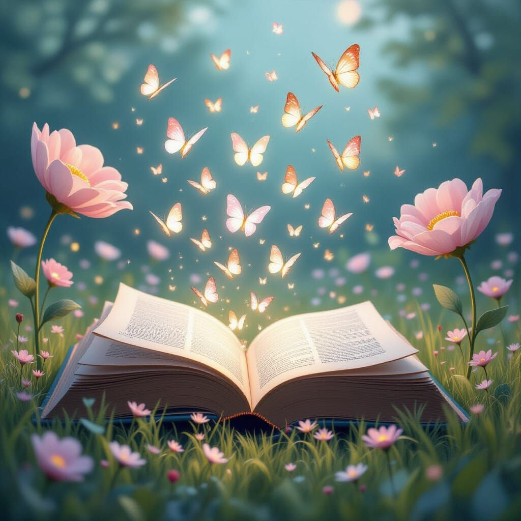 Enchanted Meadow: Luminous Butterflies Emerge from Book