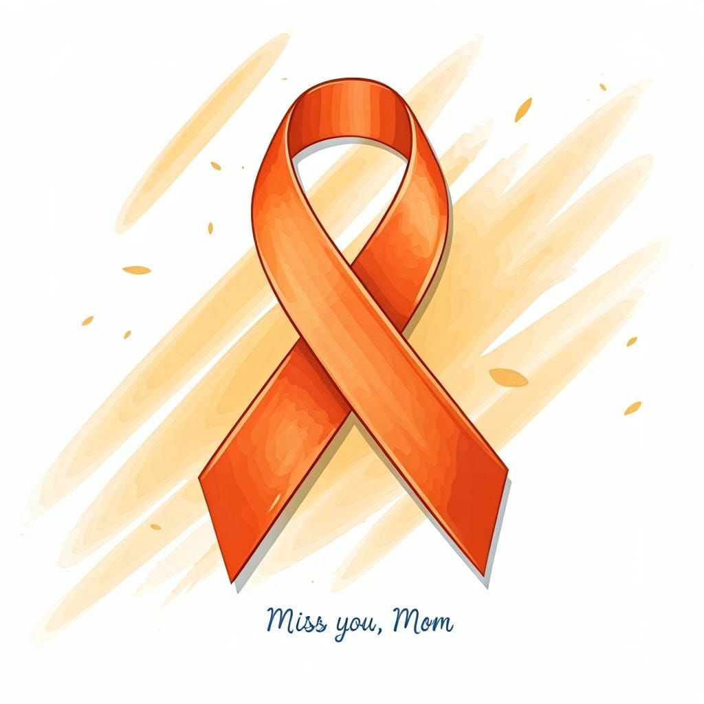 Delicate Orange Awareness Ribbon with Watercolor Background