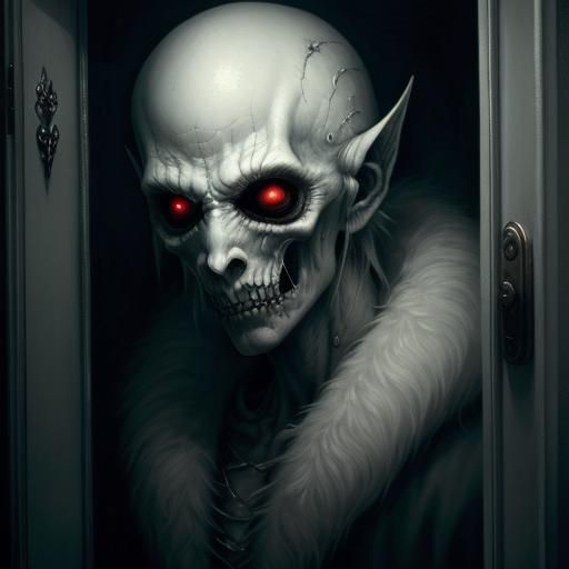 Creepy White Monster in Closet: Horror Art